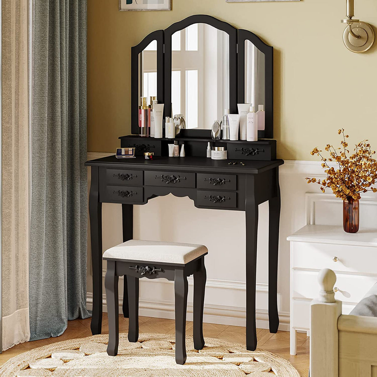 Dressing Table Dresser Desk for Women Girls (Black)