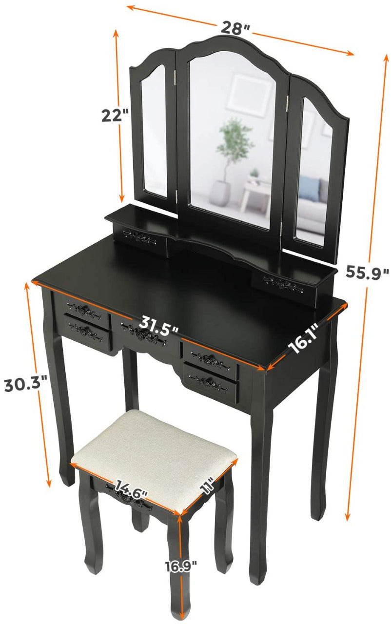 Dressing Table Dresser Desk for Women Girls (Black)