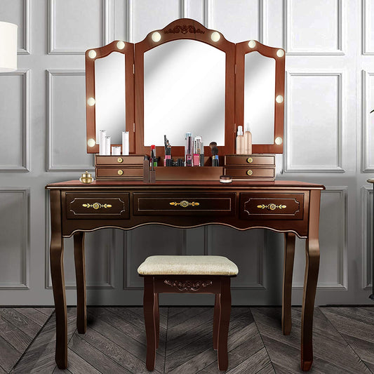 Dressing Table: Espresso & Bulb Dressing Table