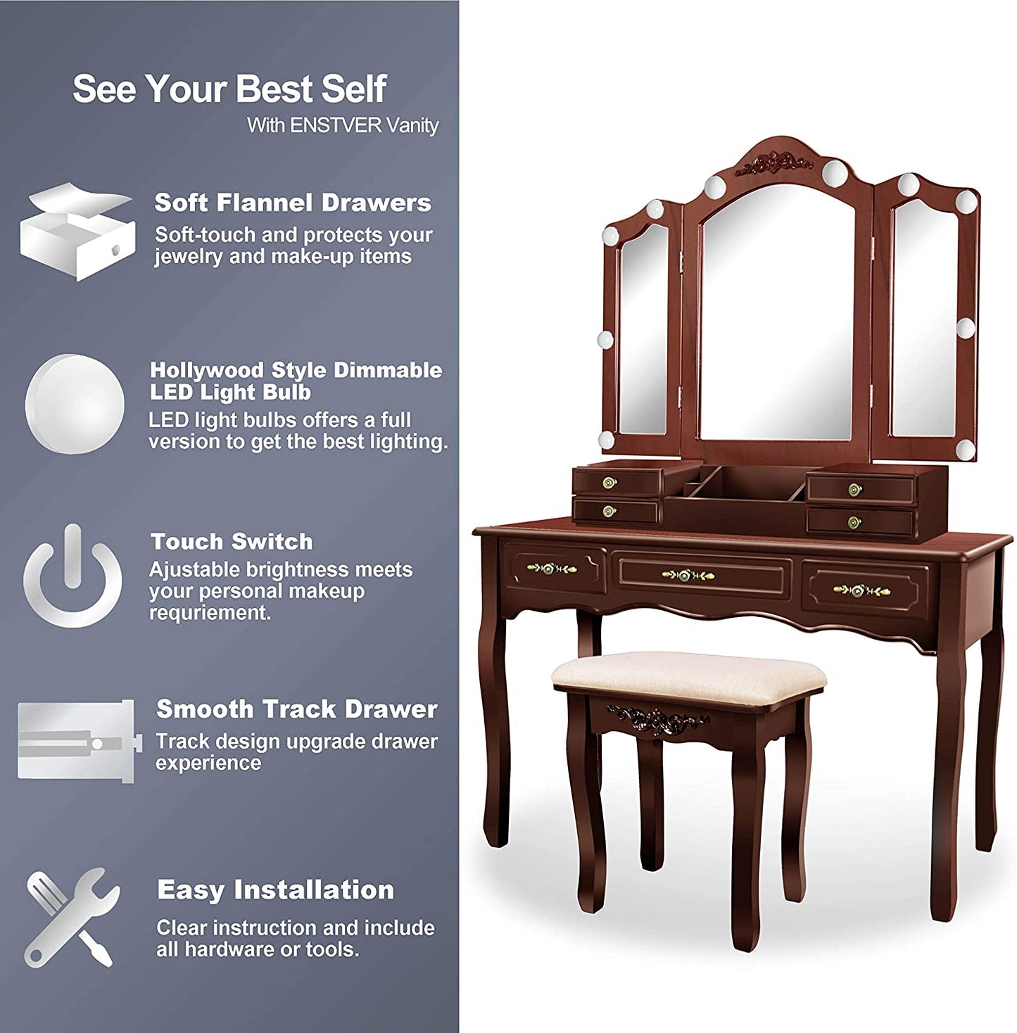 Dressing Table: Espresso & Bulb Dressing Table