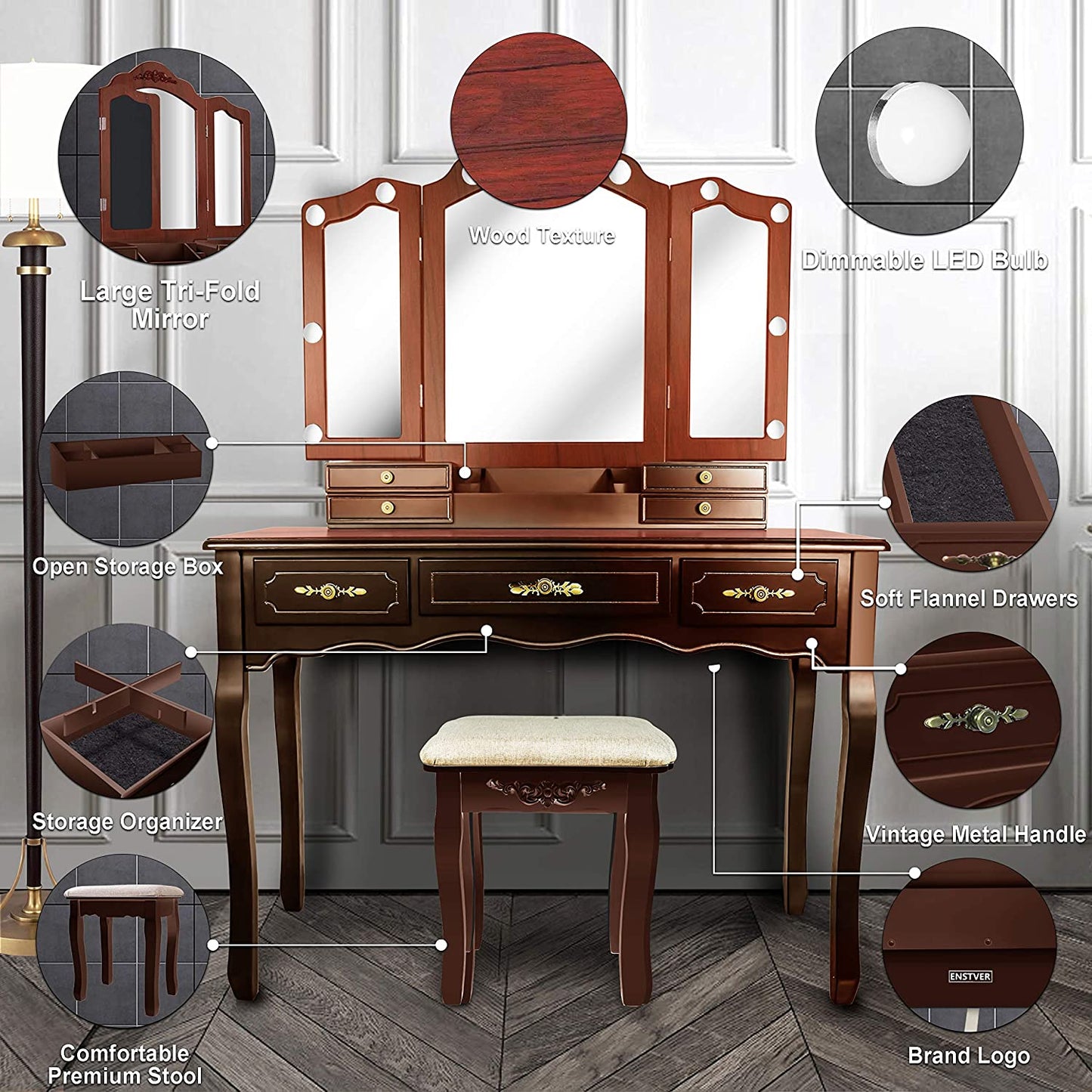 Dressing Table: Espresso & Bulb Dressing Table