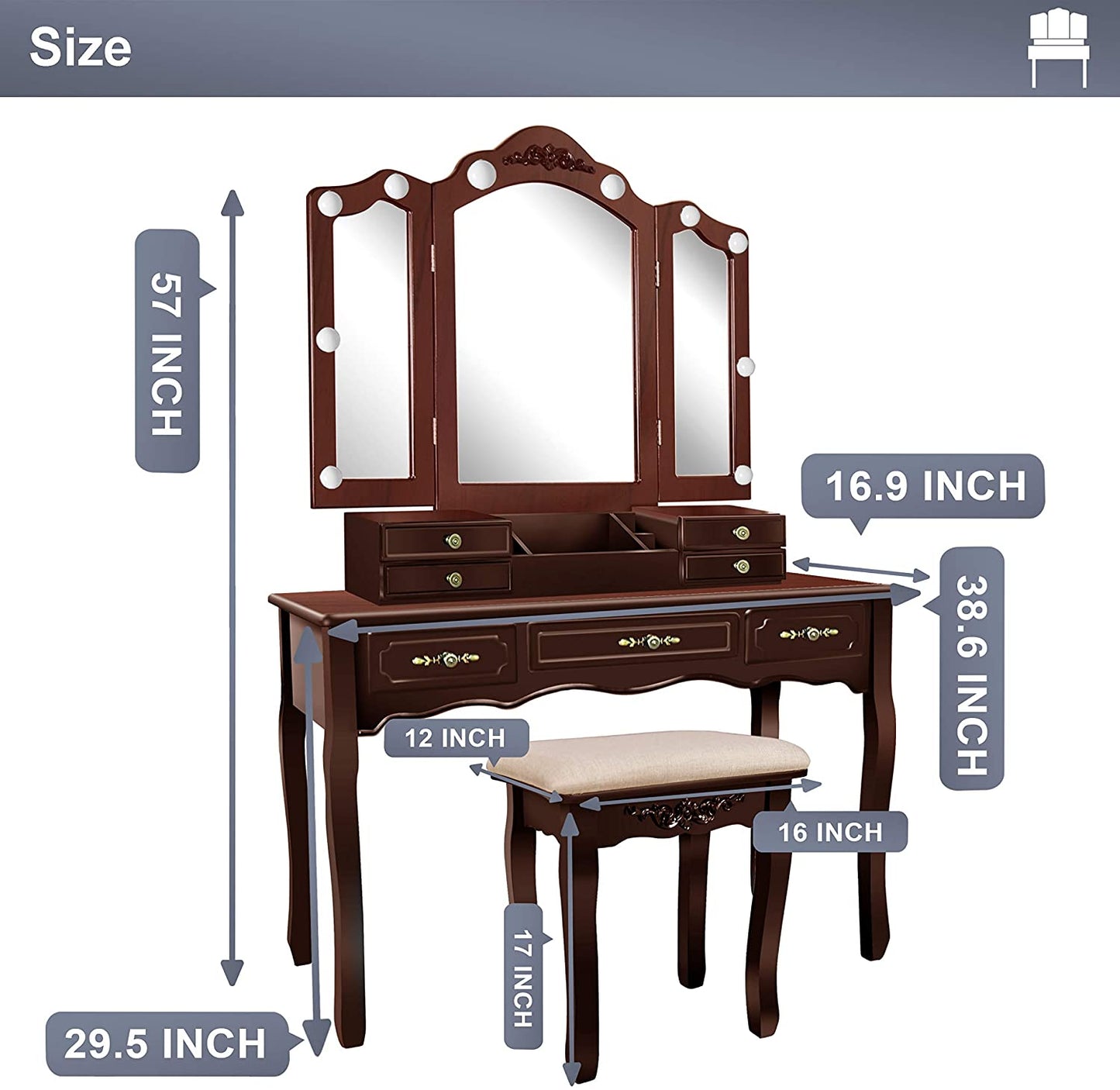 Dressing Table: Espresso & Bulb Dressing Table