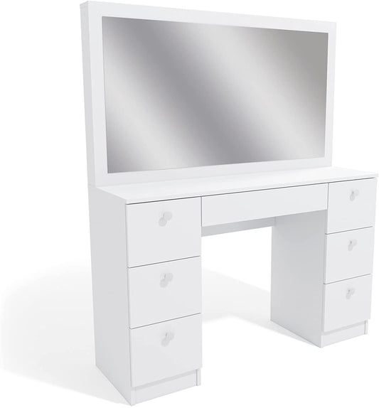 Dressing Table: Full Width Mirror White Dressing Table