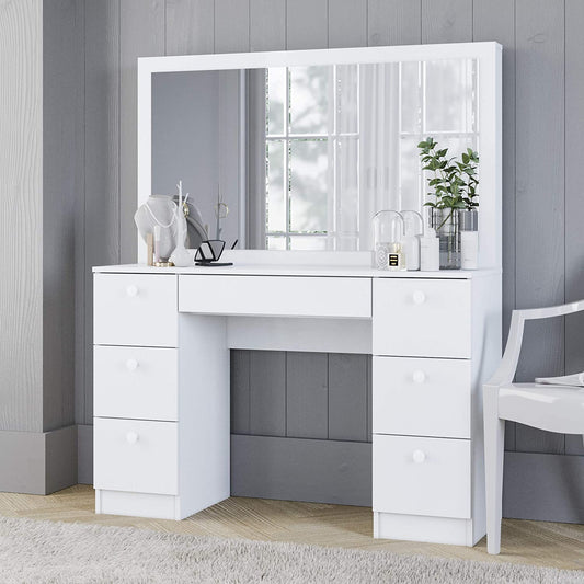 Dressing Table: Mirror, 10 Light Bulbs, 6-Slot Removable Dressing Table