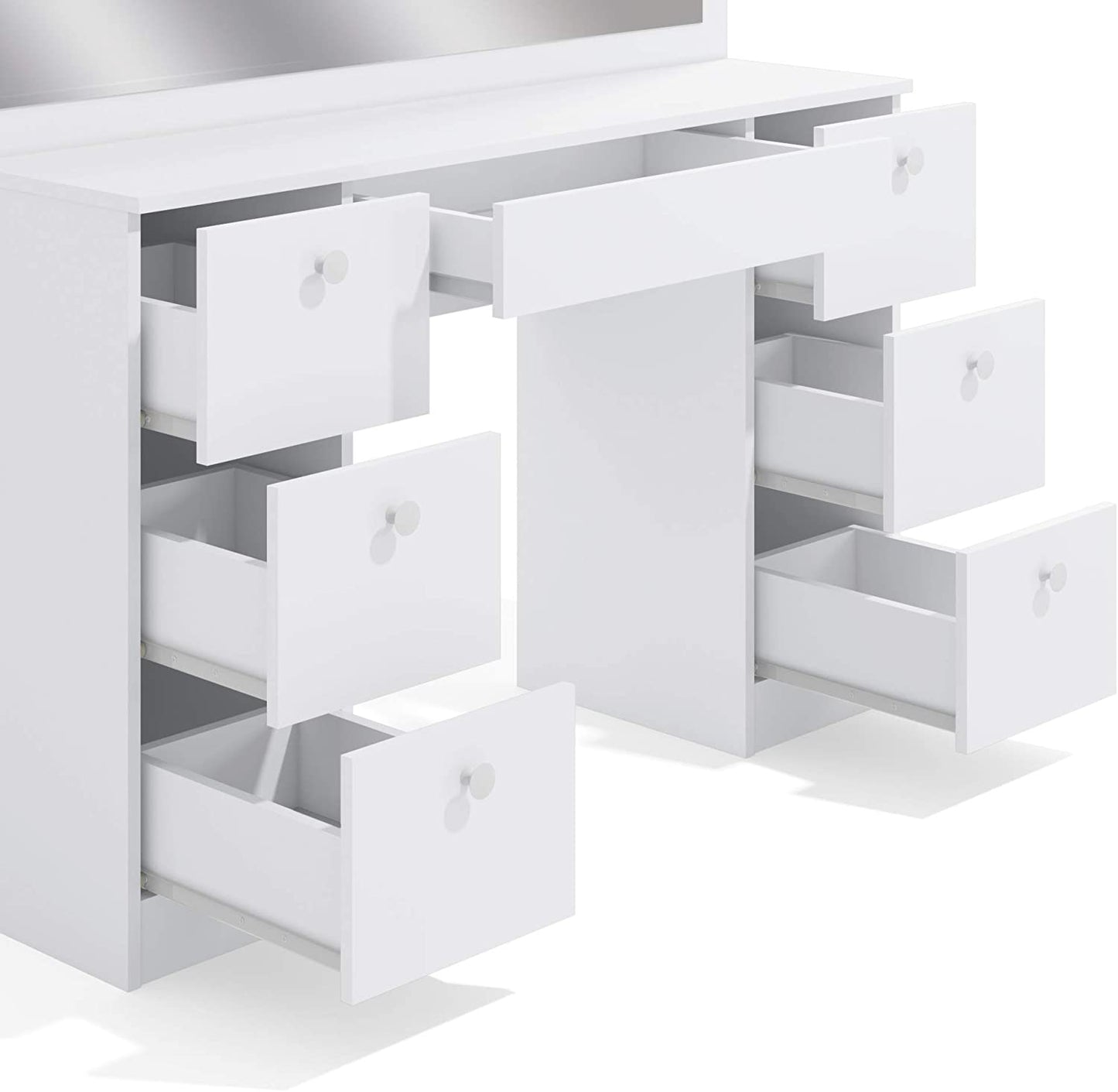 Dressing Table: Full Width Mirror White Dressing Table
