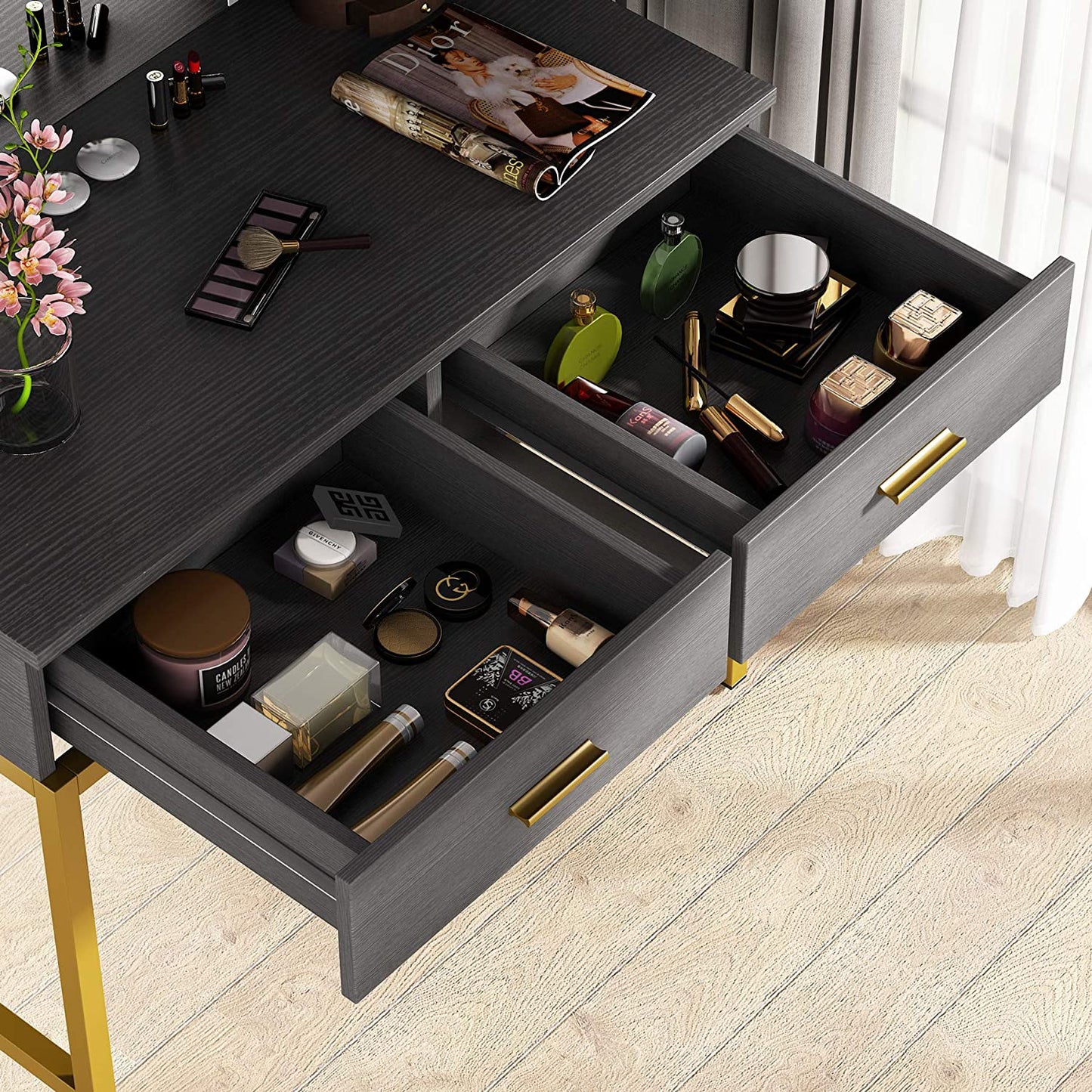 Dressing Table: LED Lighted Mirror Black Dressing Table