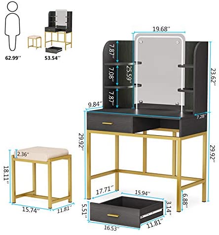 Dressing Table: LED Lighted Mirror Black Dressing Table
