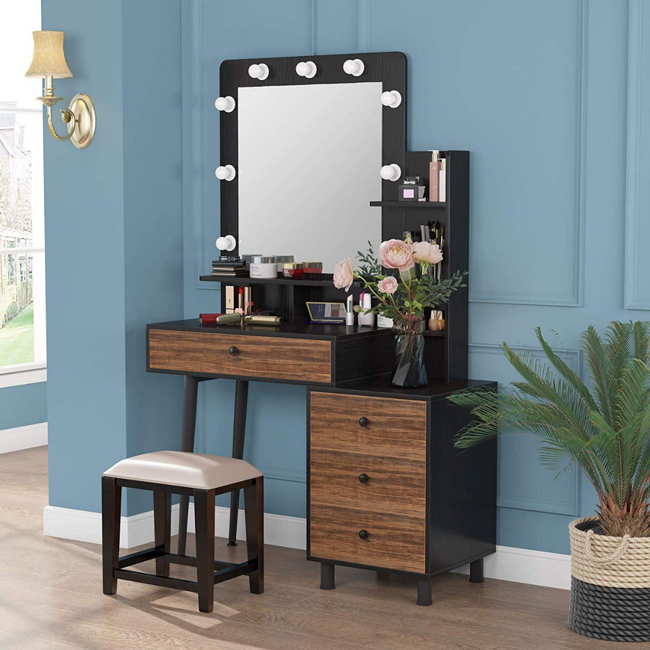 Dressing Table: Large Drawer and 3-Drawer Chest, Dresser Table for Women