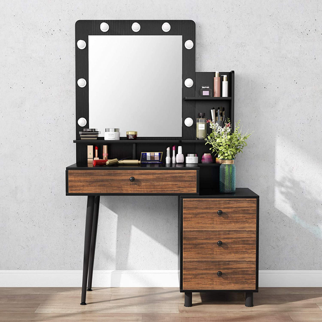 Dressing Table: Large Drawer and 3-Drawer Chest, Dresser Table for Women