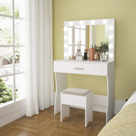 Dressing Table: Lighted Mirror Black and White Dressing Table