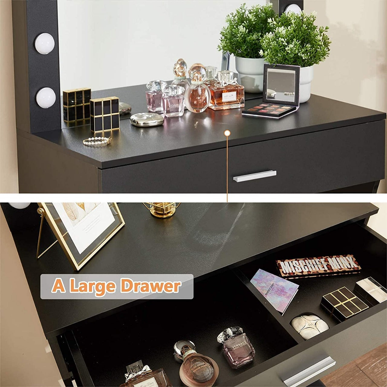 Dressing Table: Lighted Mirror Black and White Dressing Table