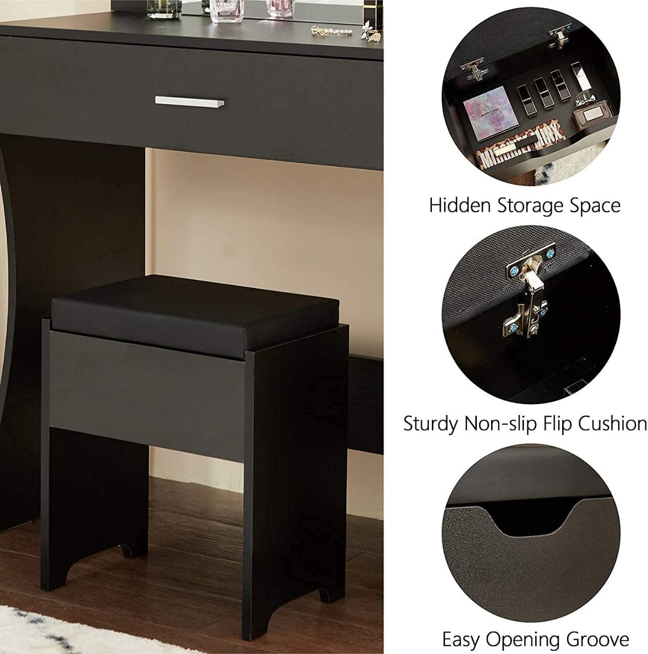 Dressing Table: Lighted Mirror Black and White Dressing Table