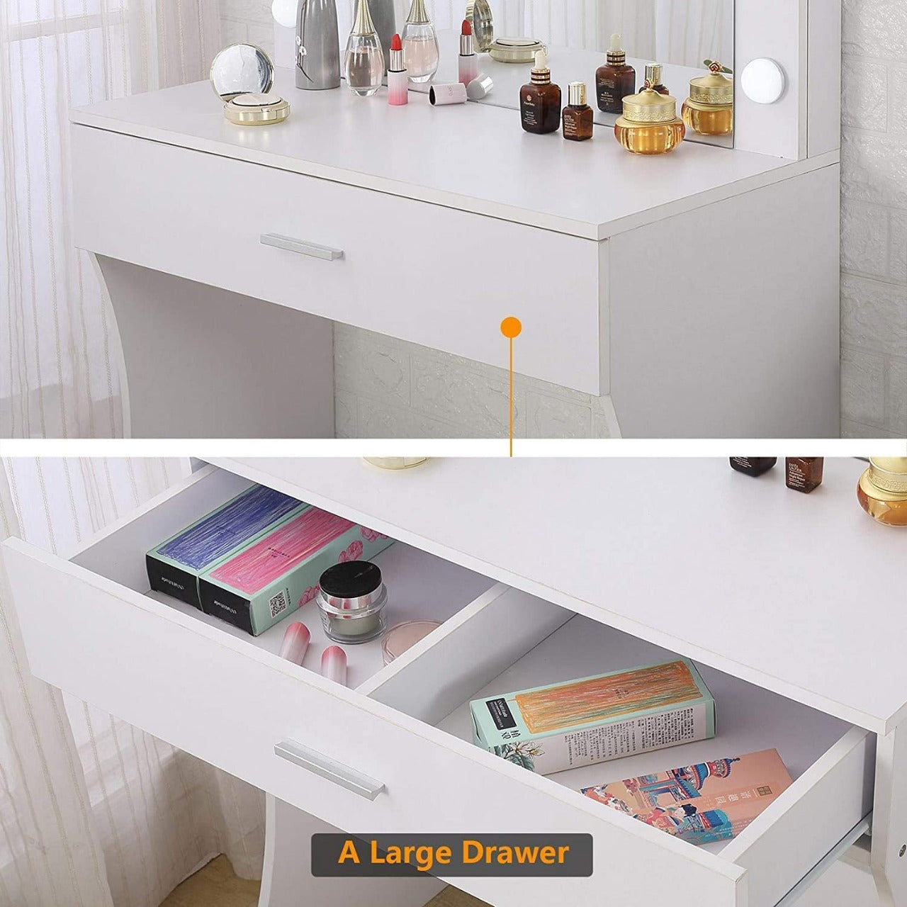 Dressing Table: Lighted Mirror Black and White Dressing Table