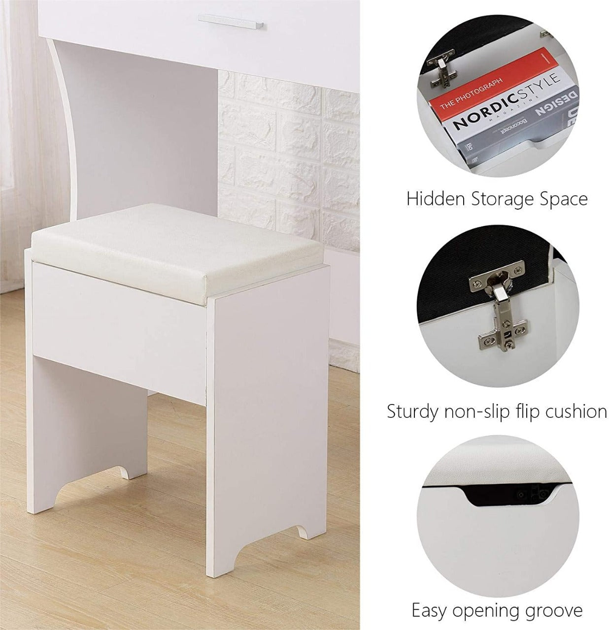 Dressing Table: Lighted Mirror Black and White Dressing Table