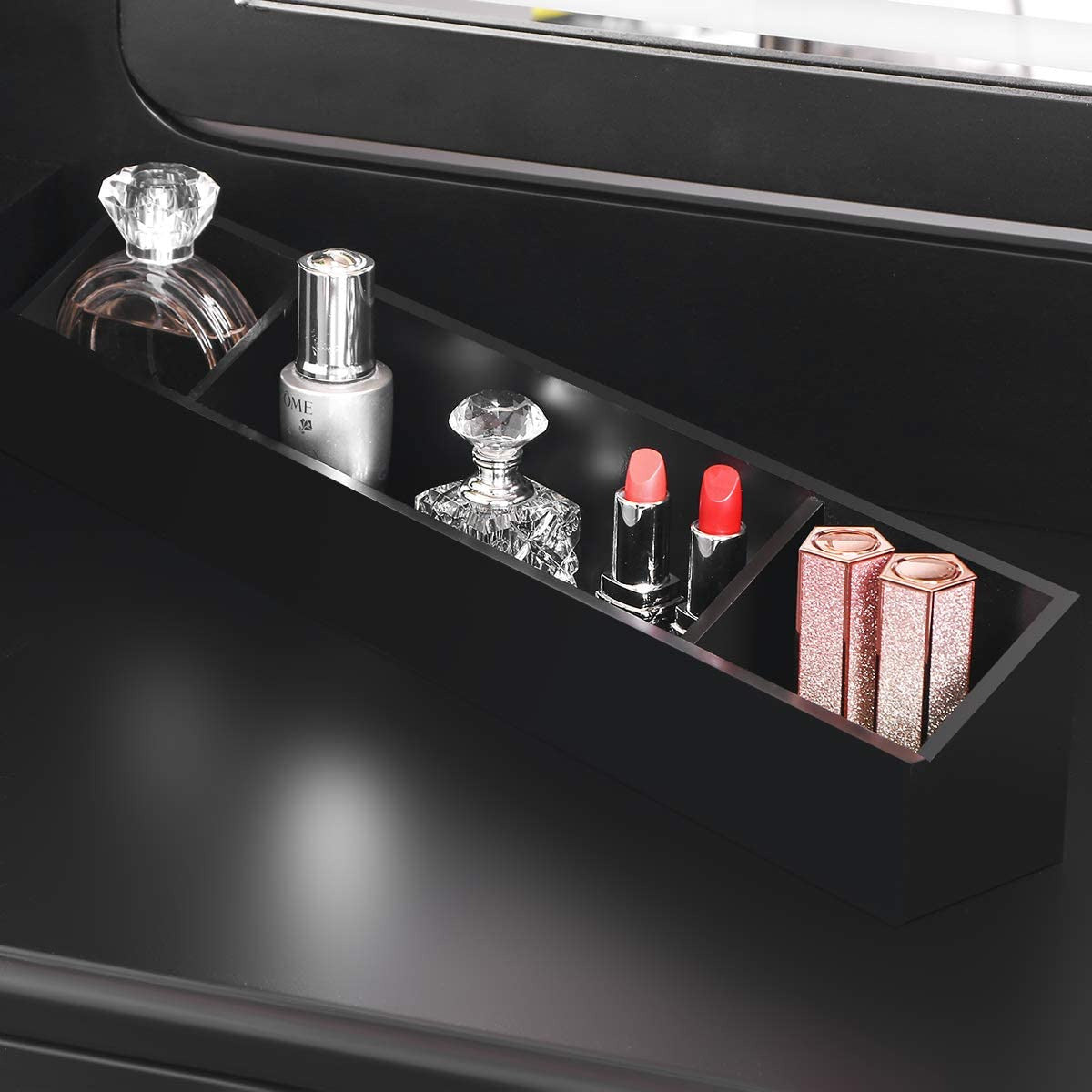 Dressing Table Makeup Vanity Makeup Table 5 Drawers 2 Dividers Removable Organizers (Black)