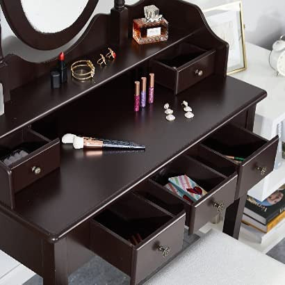 Dressing Table Makeup Vanity Set Vintage Dressing Table for Bedroom Brown