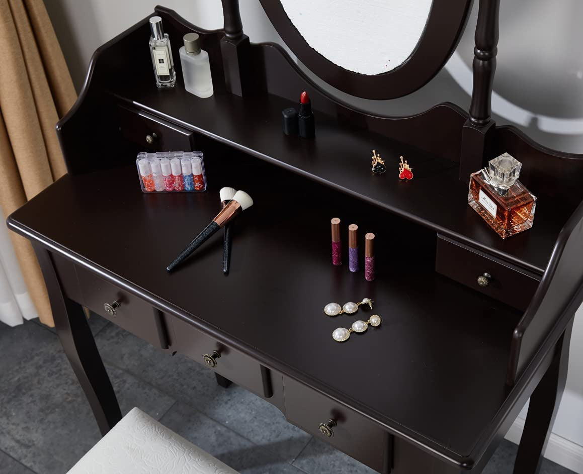 Dressing Table Makeup Vanity Set Vintage Dressing Table for Bedroom Brown
