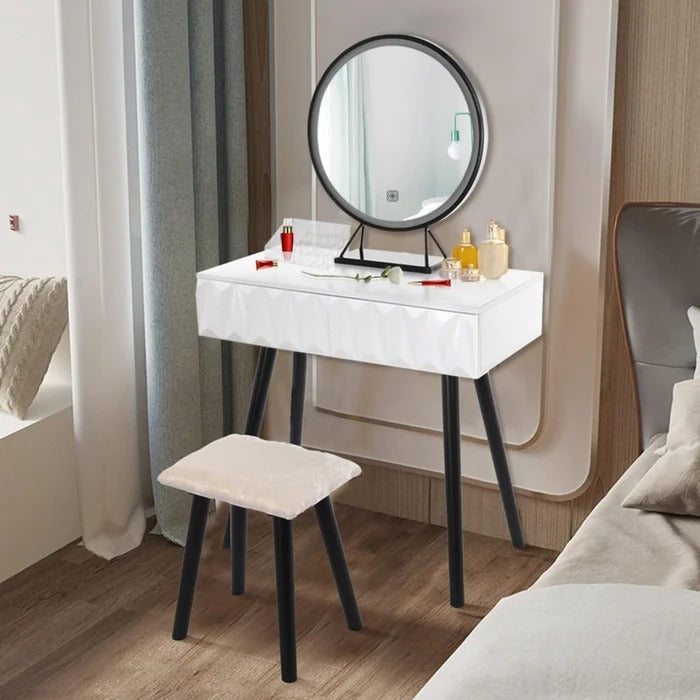 Dressing Table: Makeup Vanity Set with Stool and Mirror