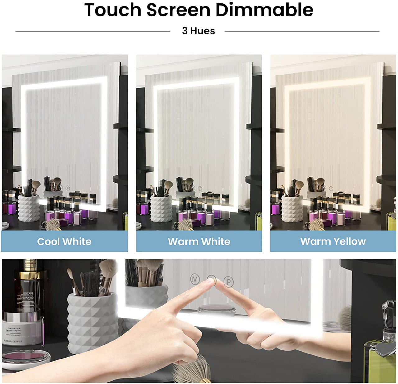Dressing Table : Makeup Vanity Table with Touch Dimming Mirror