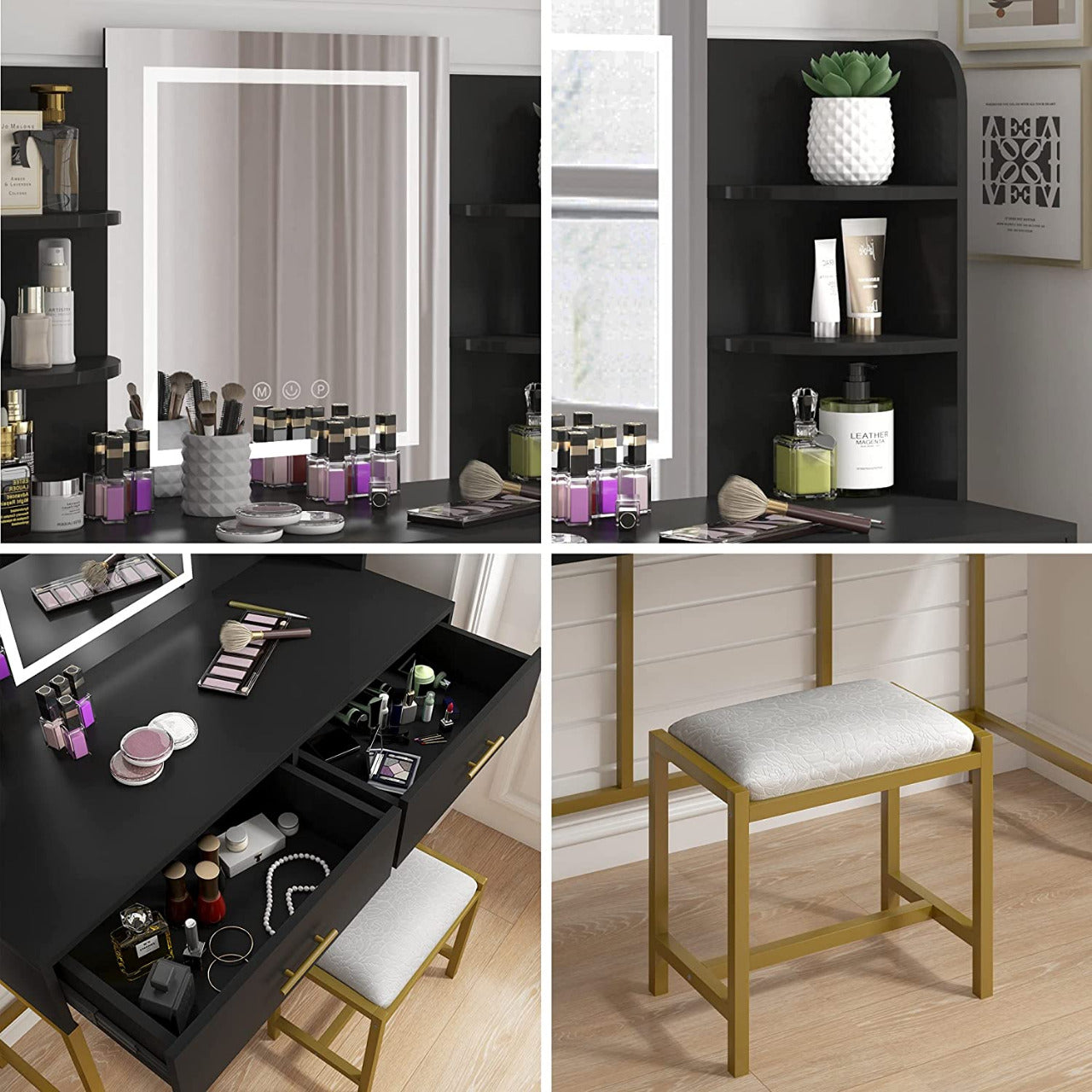 Dressing Table : Makeup Vanity Table with Touch Dimming Mirror