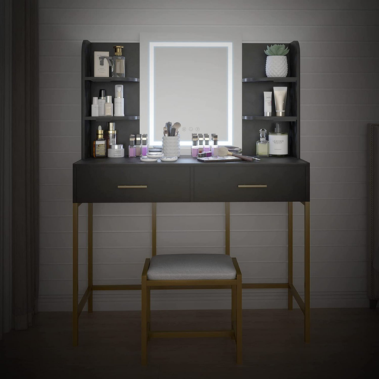 Dressing Table : Makeup Vanity Table with Touch Dimming Mirror
