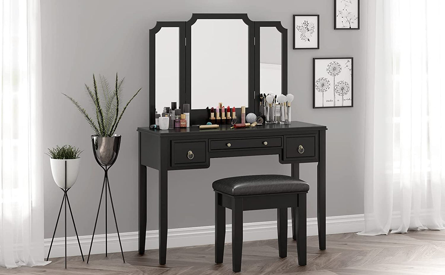 Dressing Table: Mirror for Women Black Dressing Table