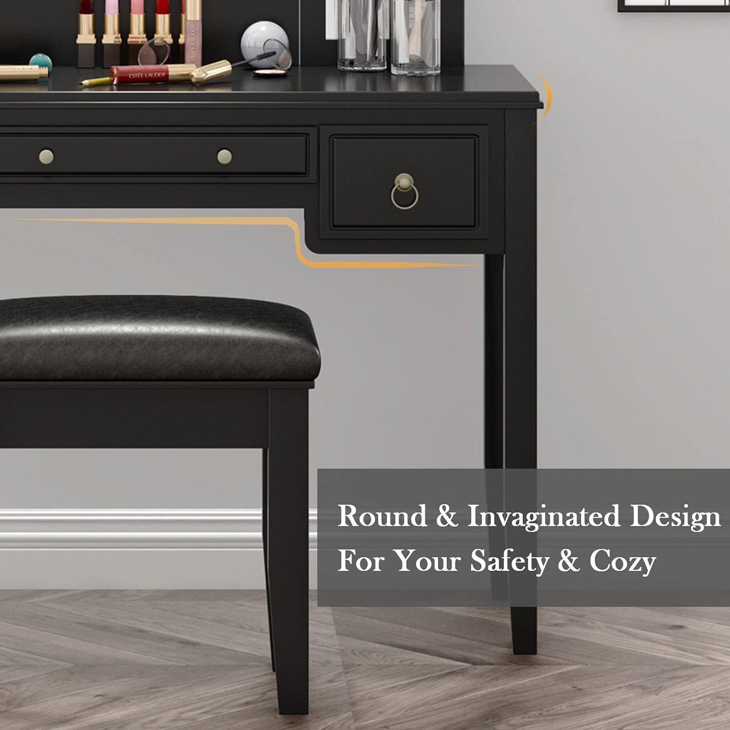 Dressing Table: Mirror for Women Black Dressing Table