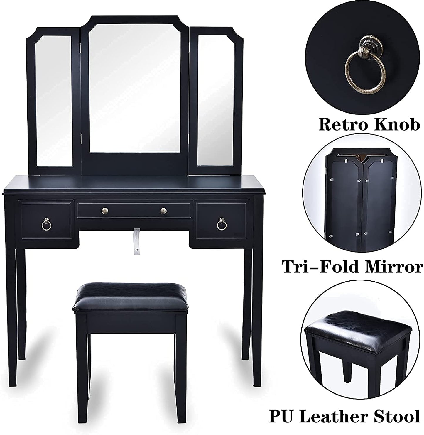 Dressing Table: Mirror for Women Black Dressing Table