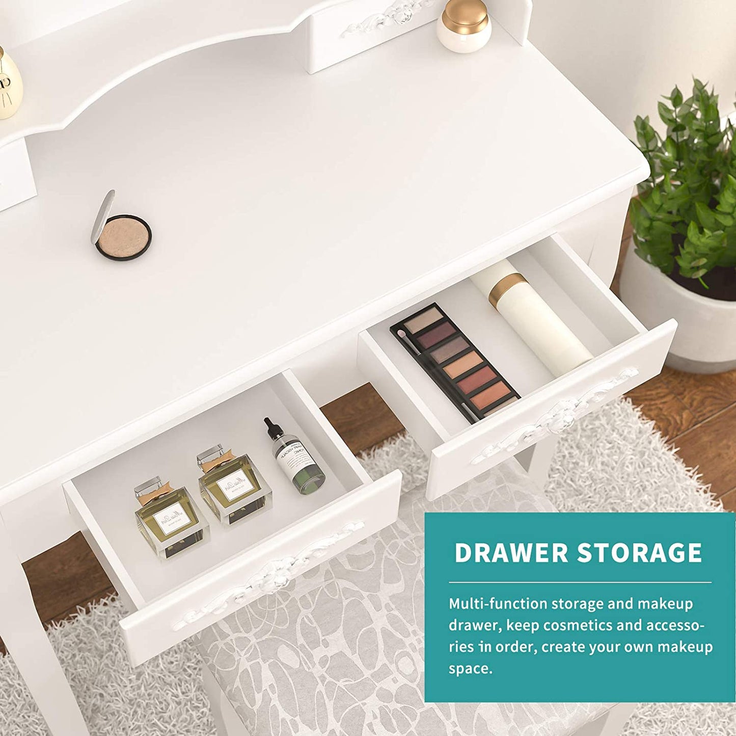 Dressing Table: Oval Mirror & Stool Black, Brown, White Dressing Table
