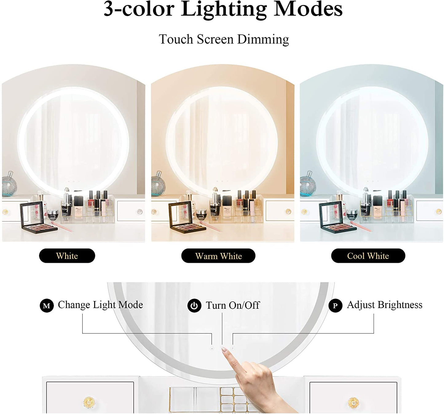 Dressing Table: Round Mirror White Dressing Table