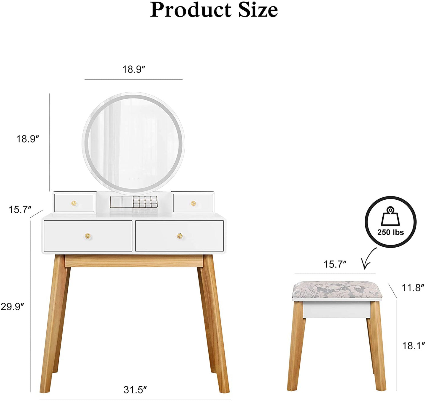 Dressing Table: Round Mirror White Dressing Table
