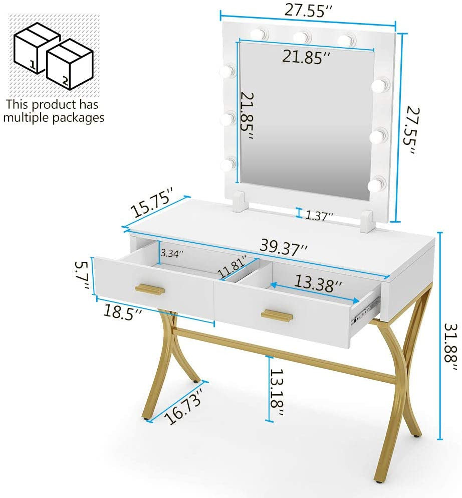 Dressing Table : Vanity Dressing Table with 9 Lights and 2 Drawers