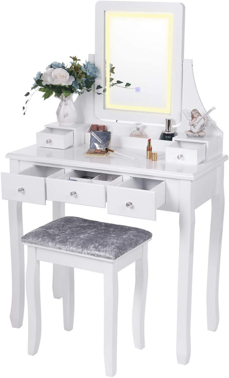 Dressing Table : Vanity Makeup Table with 5 Drawers ( White)