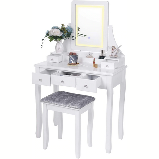 Dressing Table : Vanity Makeup Table with 5 Drawers ( White)