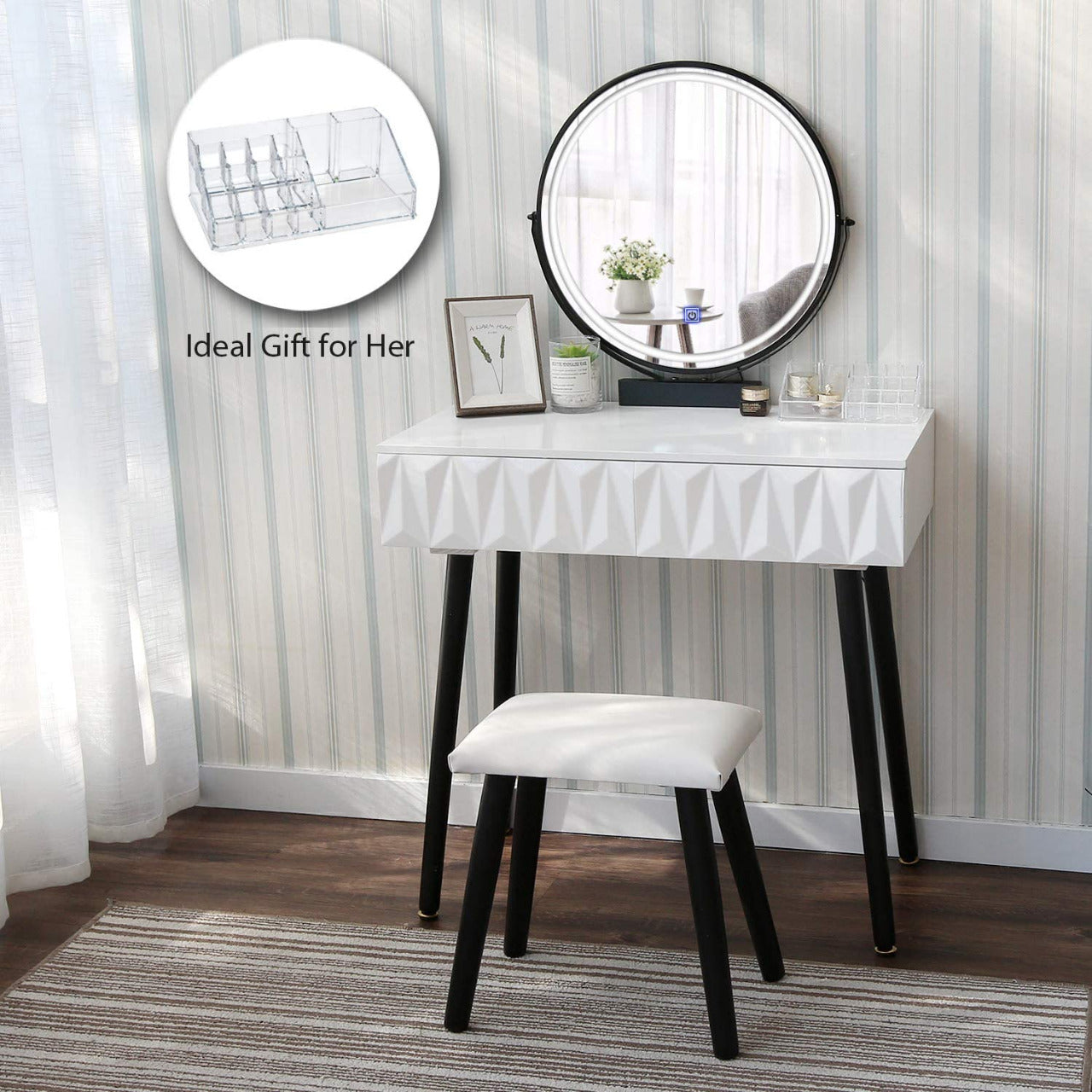 Dressing Table Vanity Makeup Table with Free Make-up Organizer