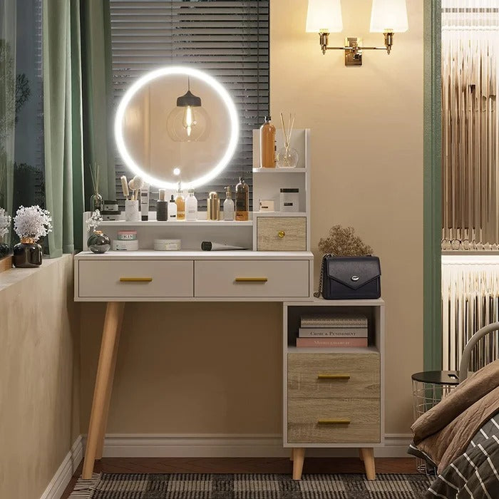 dressing table mirror design with lights Cate Triple Dressing Table Mirror with Lights | 3-Panel Vanity Mirror