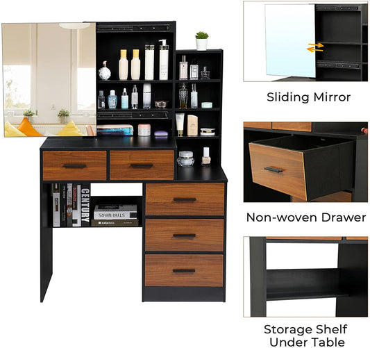 Dressing Table Vanity Set with Large Drawers and Shelves for Bedroom