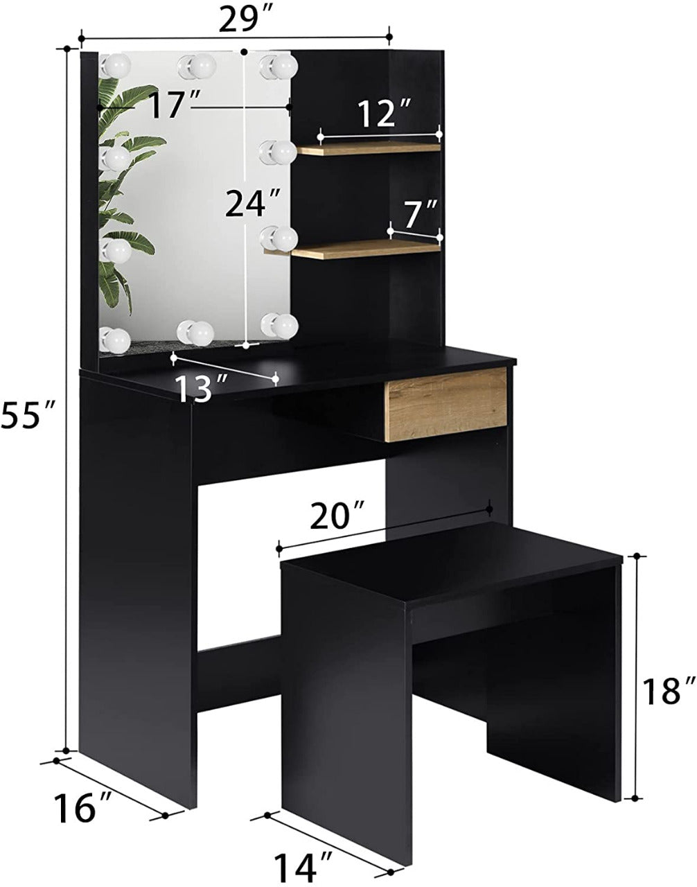 Dressing Table : Vanity Set with Lighted Mirror Dressing Table with Stool