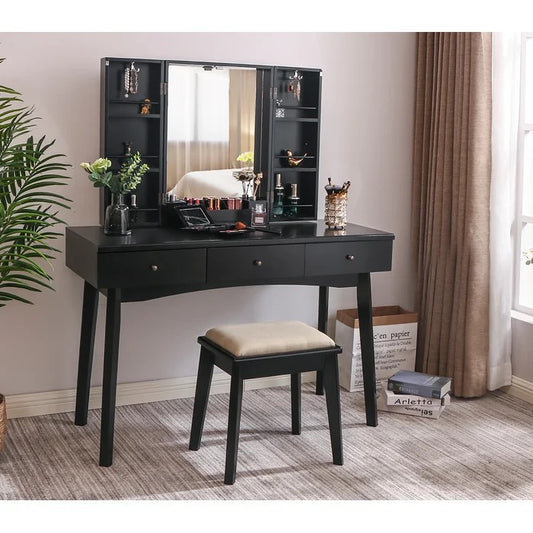 Dressing Table: Vanity Set with Stool and Mirror