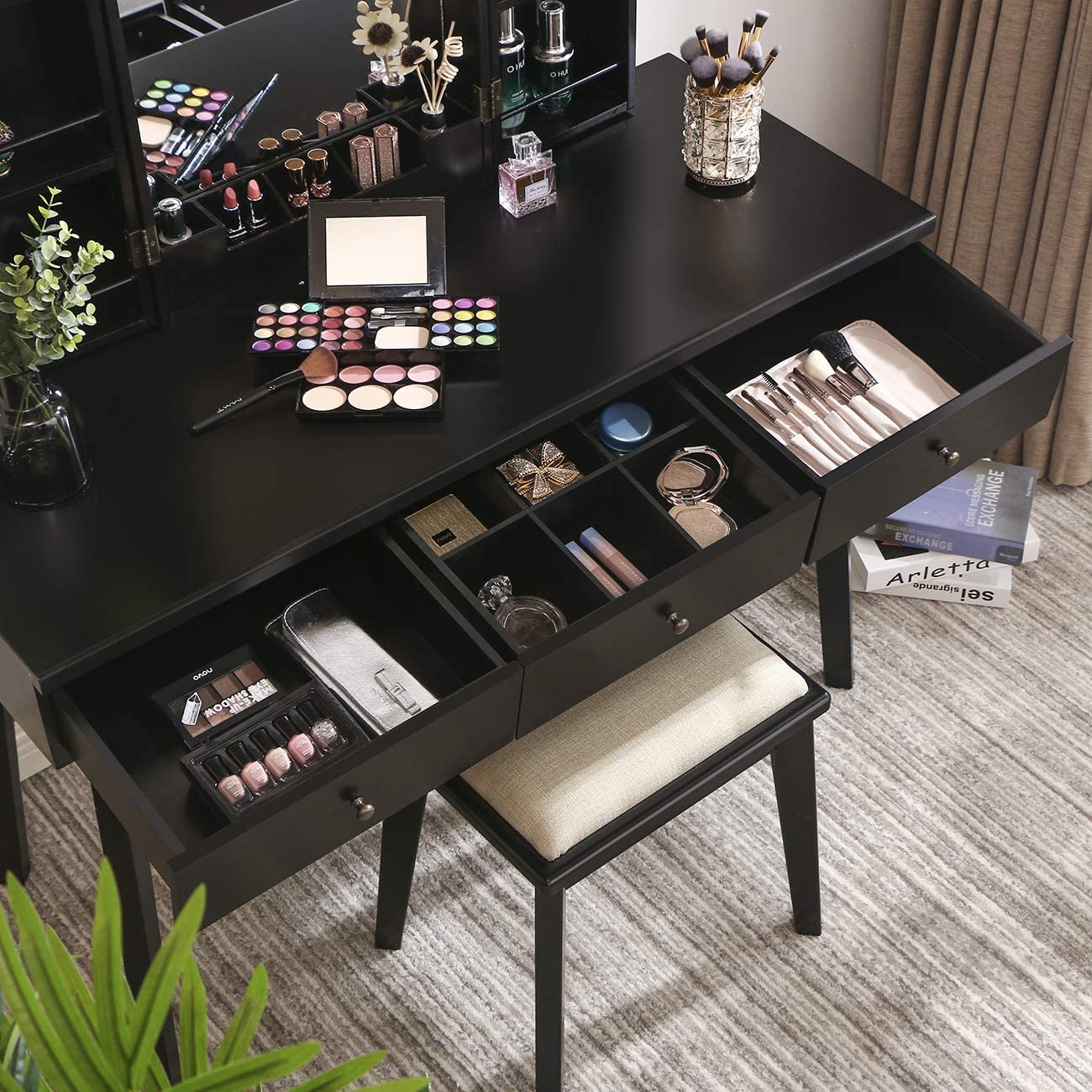 Dressing Table: Vanity Set with Stool and Mirror