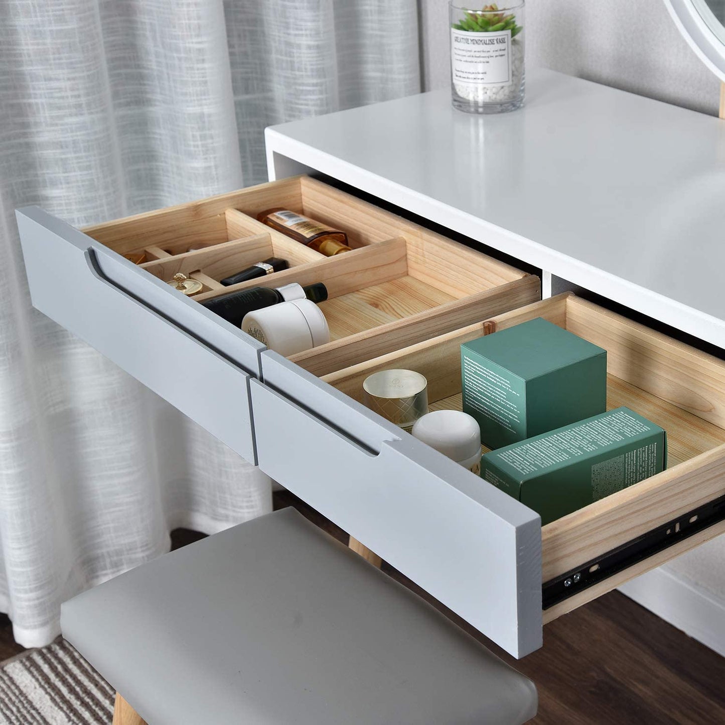 Dressing Table: Vanity Table Set with Adjustable Brightness Mirror