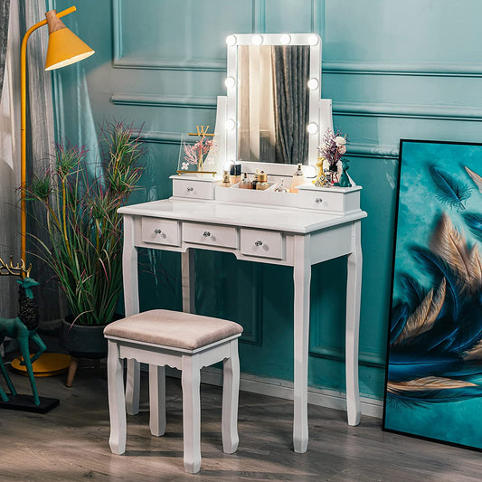 Dressing Table: Warm White Dressing Table with 10 Lights and 5 Drawers