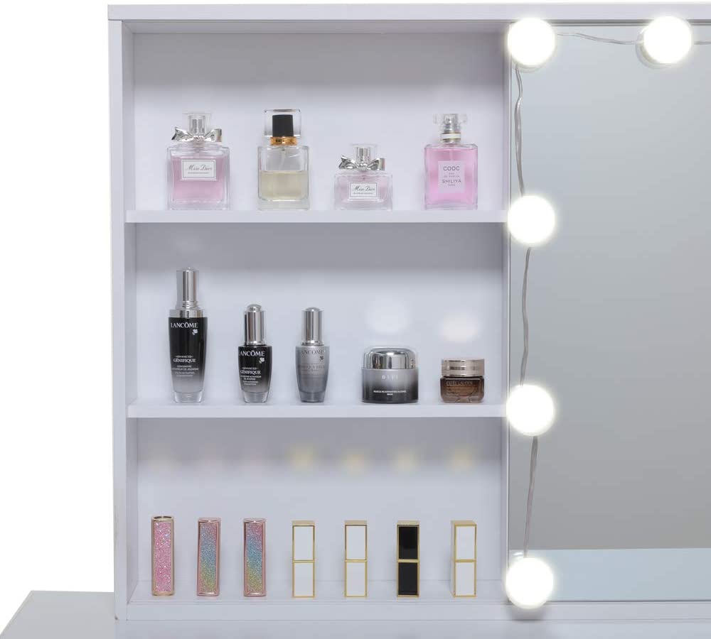 Dressing Table: White Dressing Table with Mirror & 10 Light Bulbs