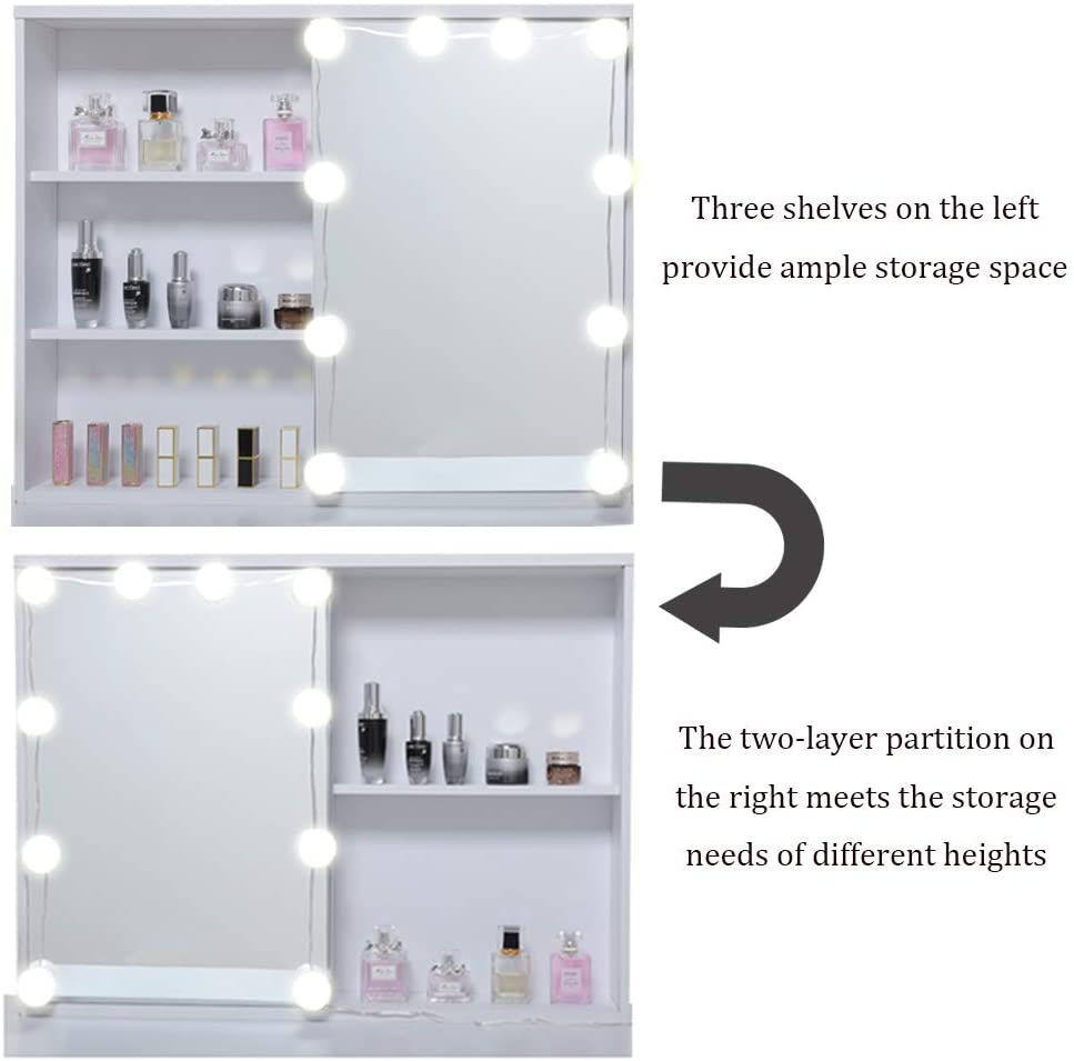 Dressing Table: White Dressing Table with Mirror & 10 Light Bulbs