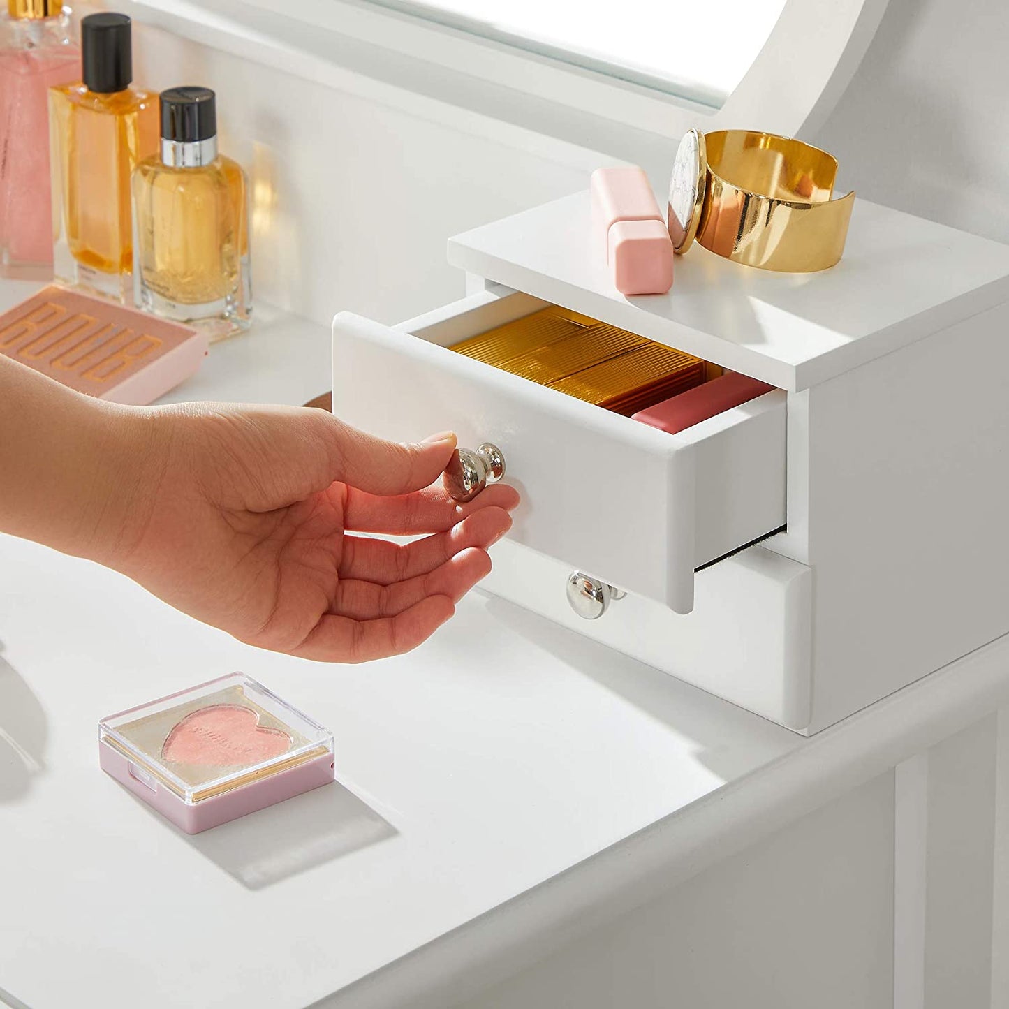 Dressing Table: White Dressing Table with Mirror & 10 Light Bulbs