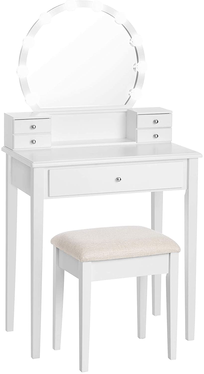 Dressing Table: White Dressing Table with Mirror & 10 Light Bulbs