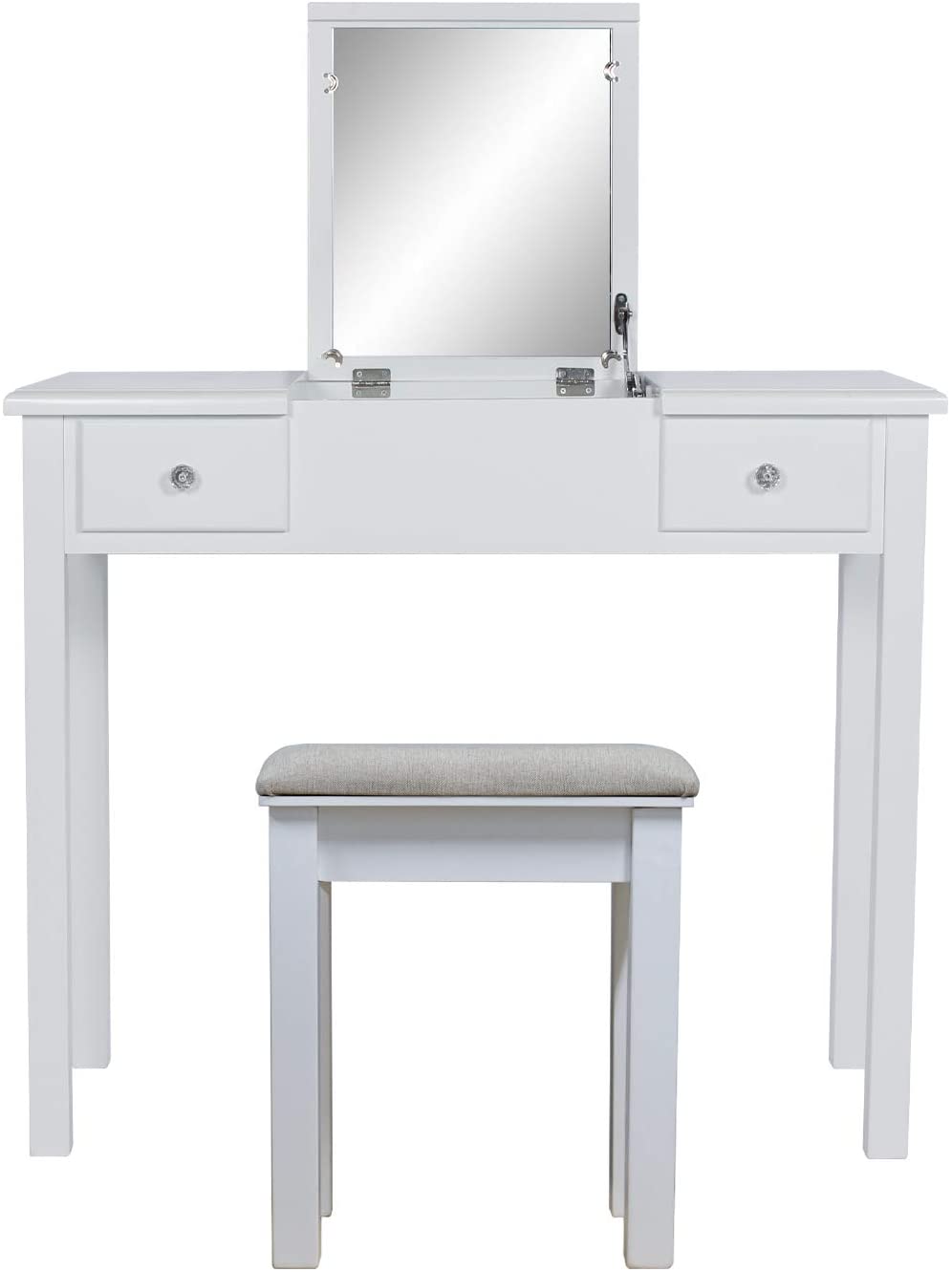 Dressing Table: White Vanity Desk with Flip Top Mirror