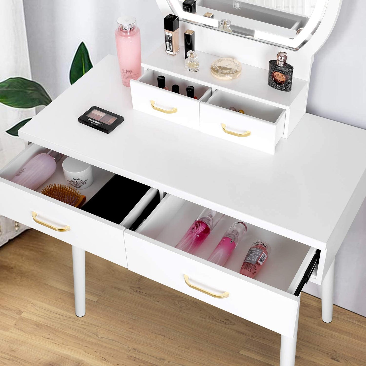 Dressing Table: White Vanity Desk with Lighted Mirror