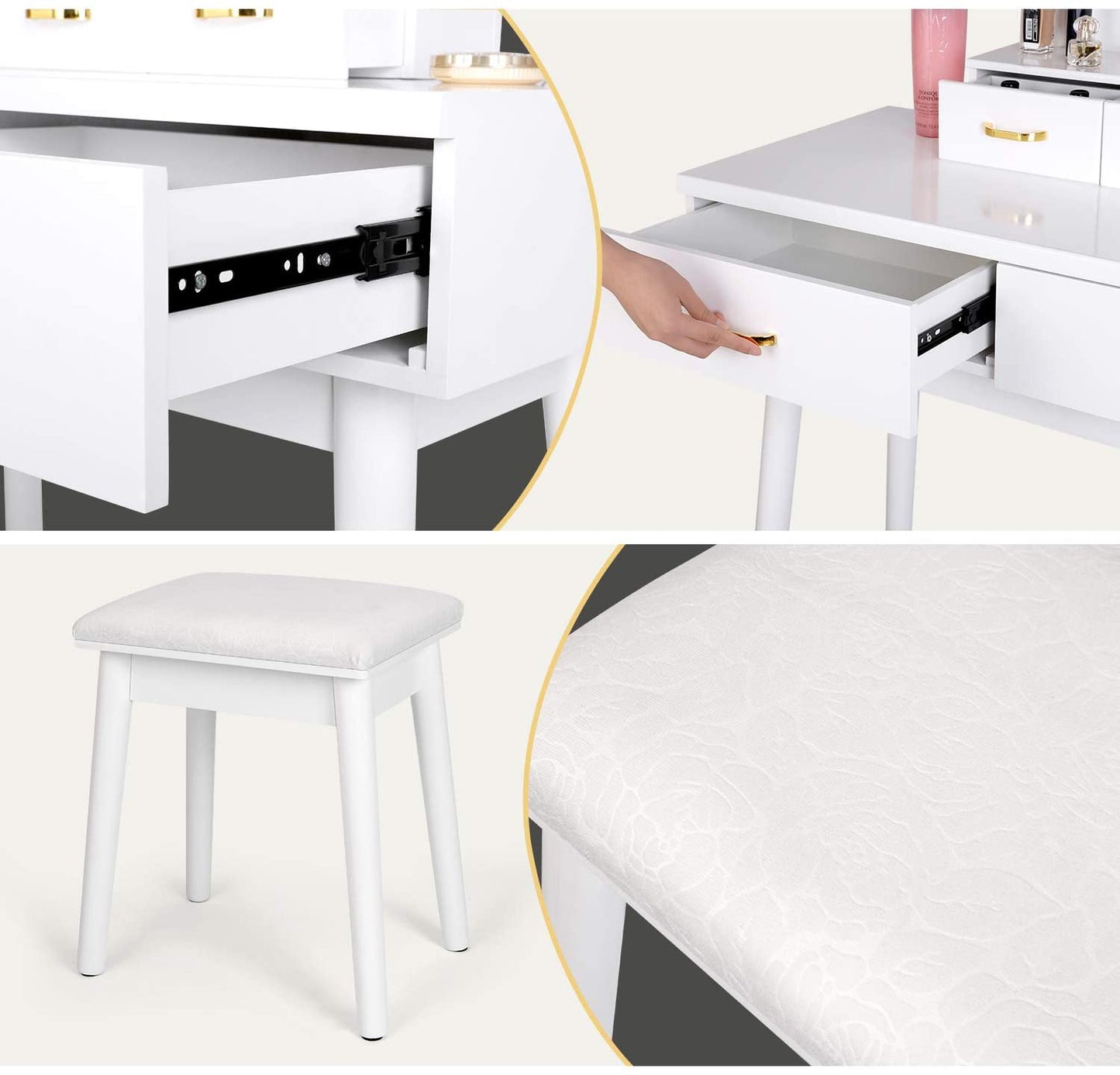 Dressing Table: White Vanity Desk with Lighted Mirror