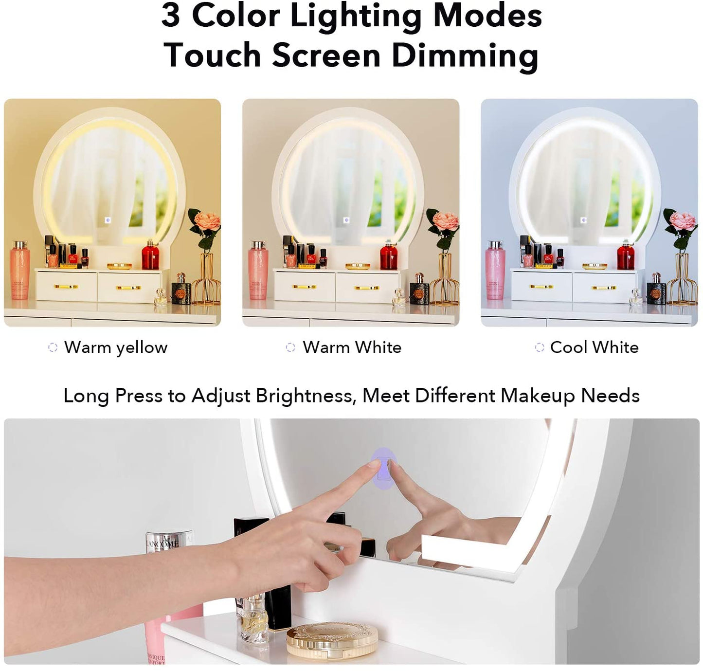 Dressing Table: White Vanity Desk with Lighted Mirror